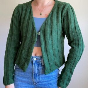 Jigsaw Womens Emerald Green 100% Wool Chunky Knit Cardigan Shawl Sweater Sz M